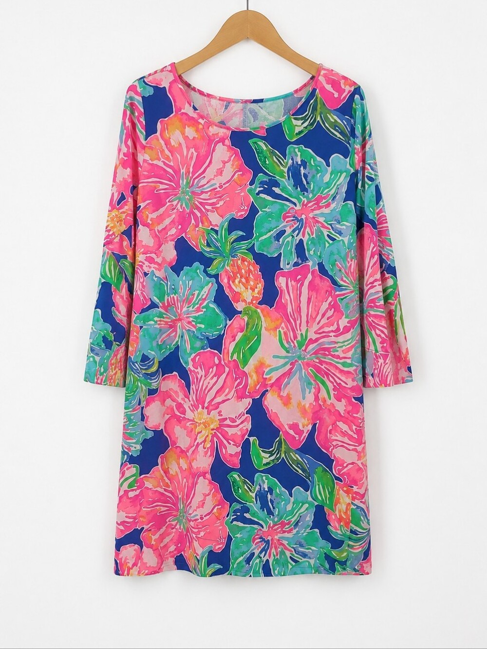 Lilly Pulitzer Size Large Marlowe Dress Beckon Blue Jungle Utopia 3/4 Slve Pima